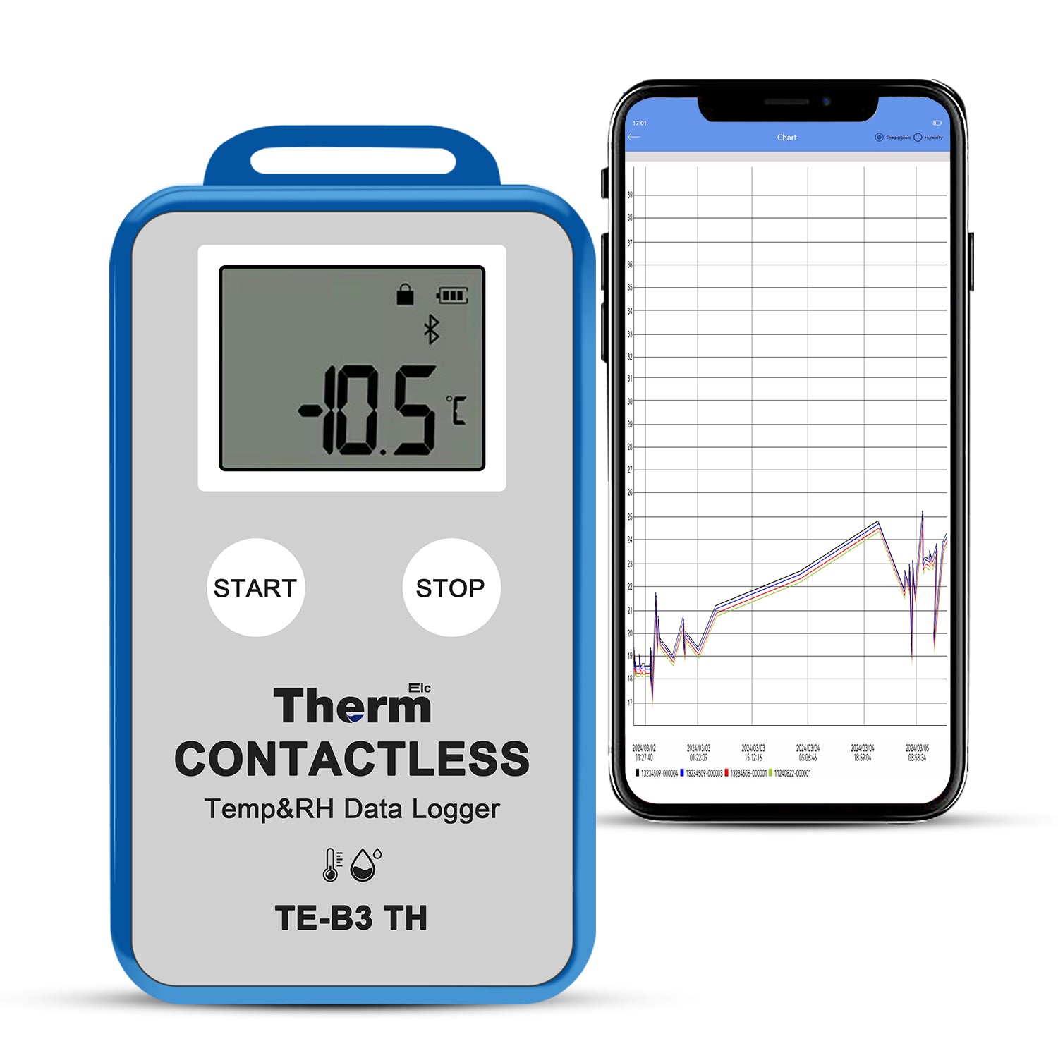 TE-B3 TH Wireless Temperature Humidity Data Logger with LCD Display, ±0.3℃ Accuracy, Auto PDF CSV Report, Compare Multi-Devices Data