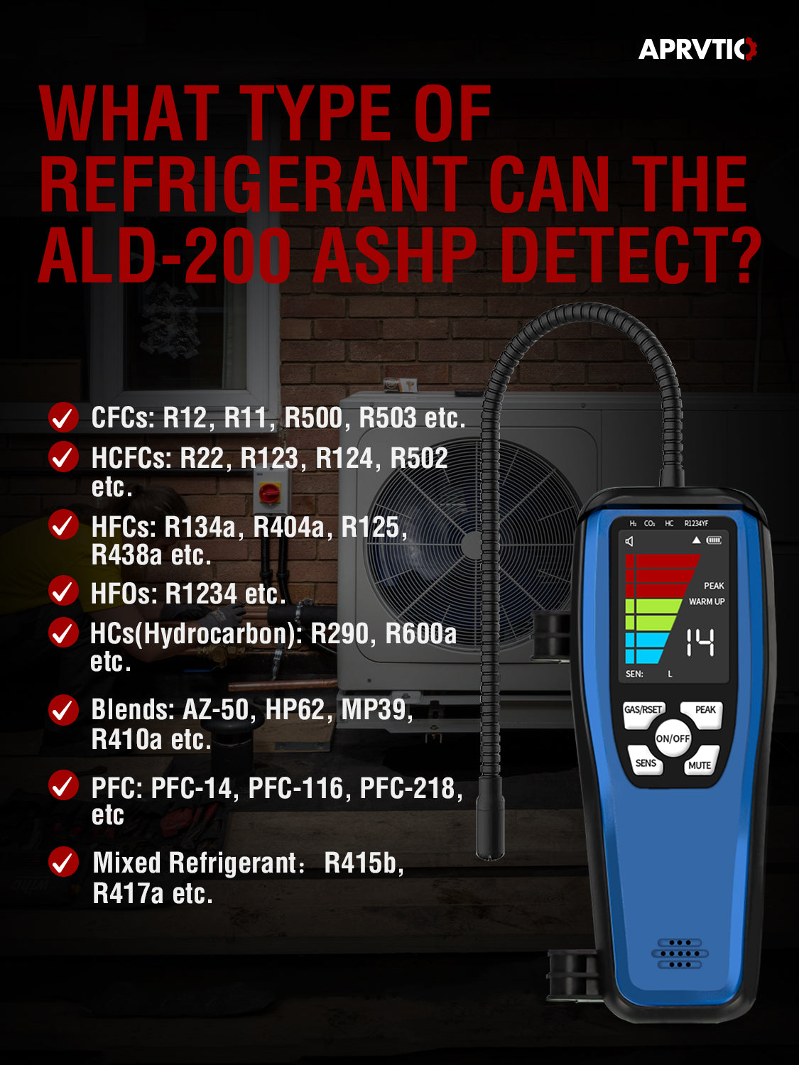 Aprvtio ALD-200 HP Refrigerant Leak Detector for Air Source Heat Pumps