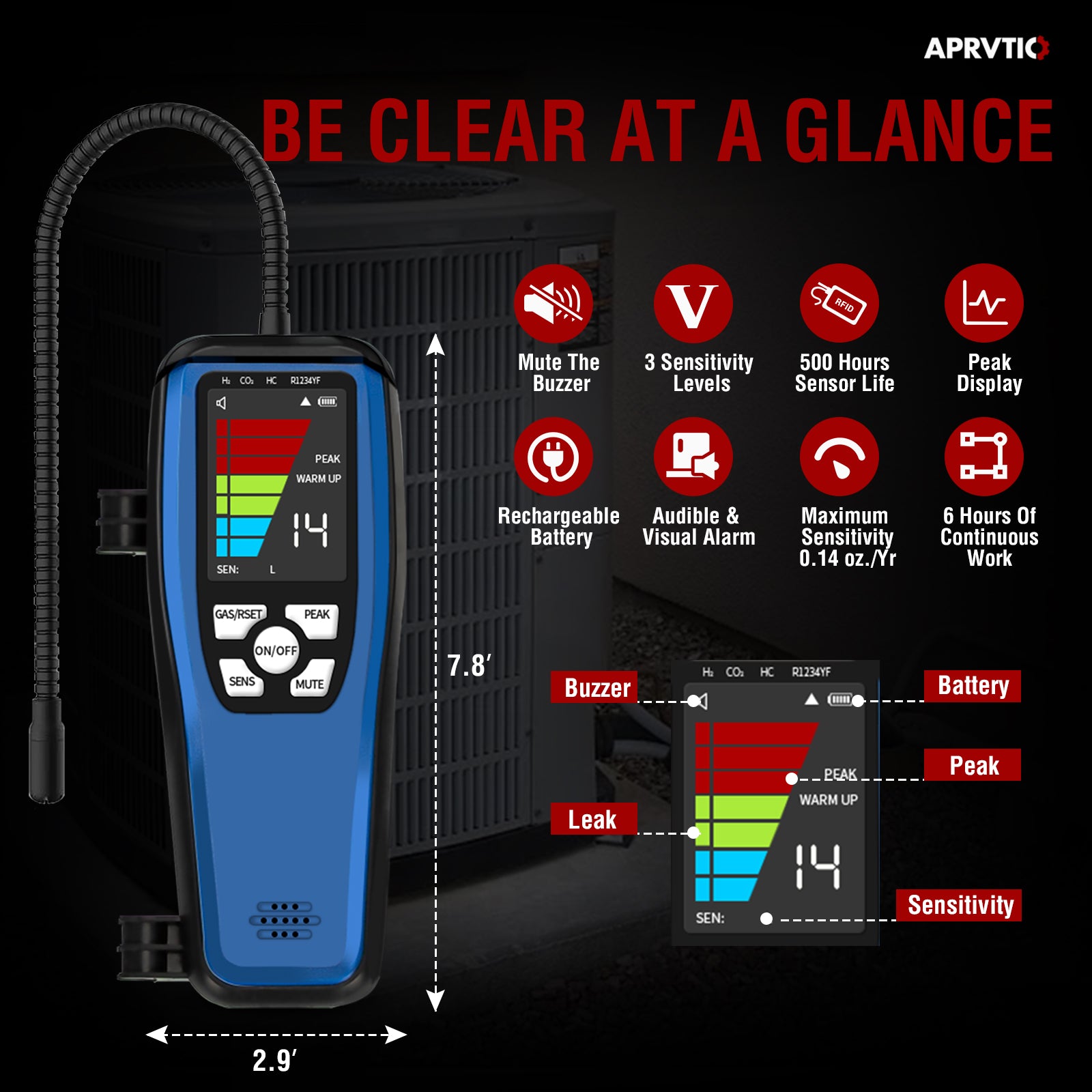 Aprvtio ALD-200  AC Refrigerant Leak Detector for HVAC, Car, Refrigerator