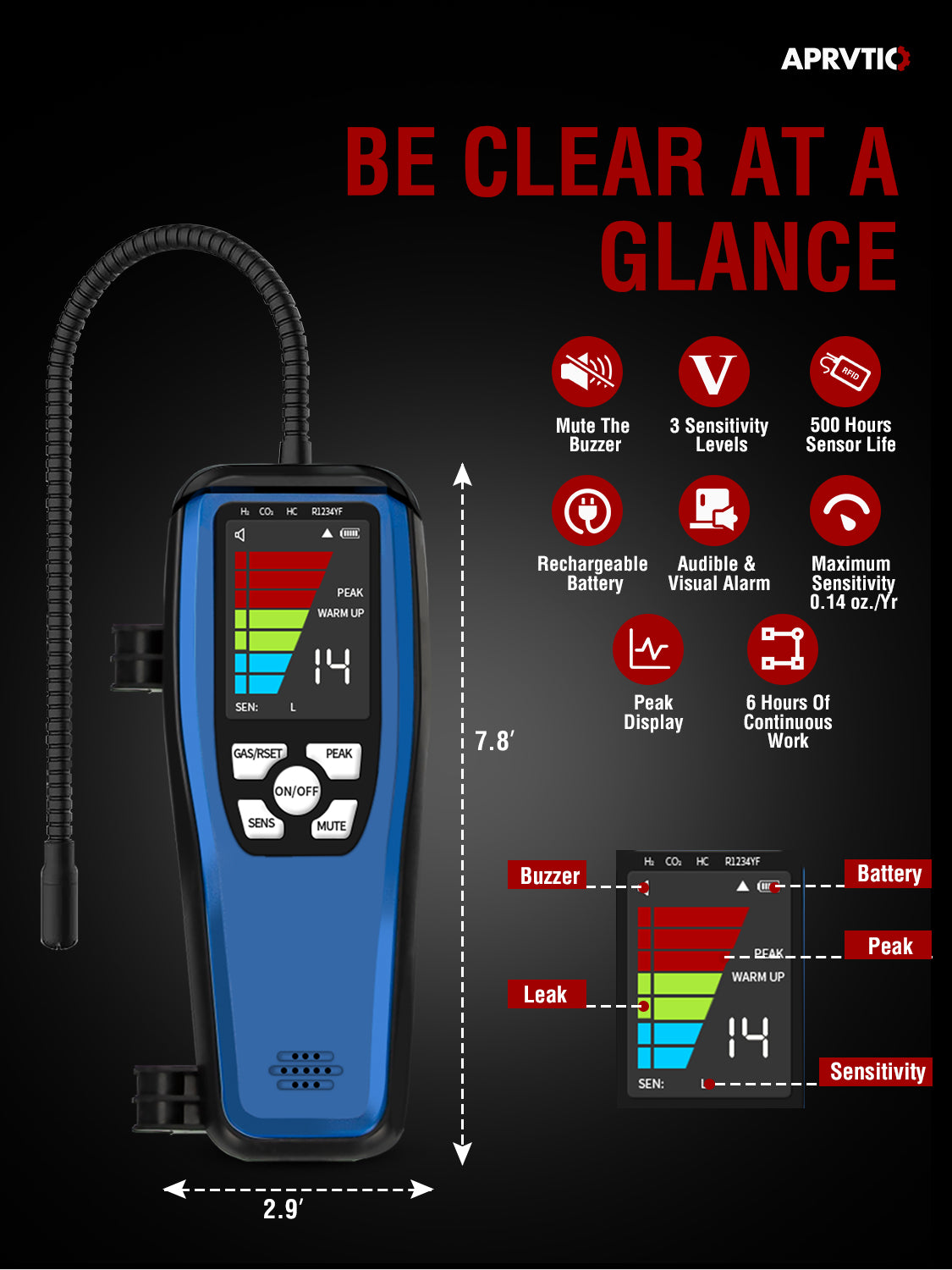 Aprvtio ALD-200 HP Refrigerant Leak Detector for Air Source Heat Pumps