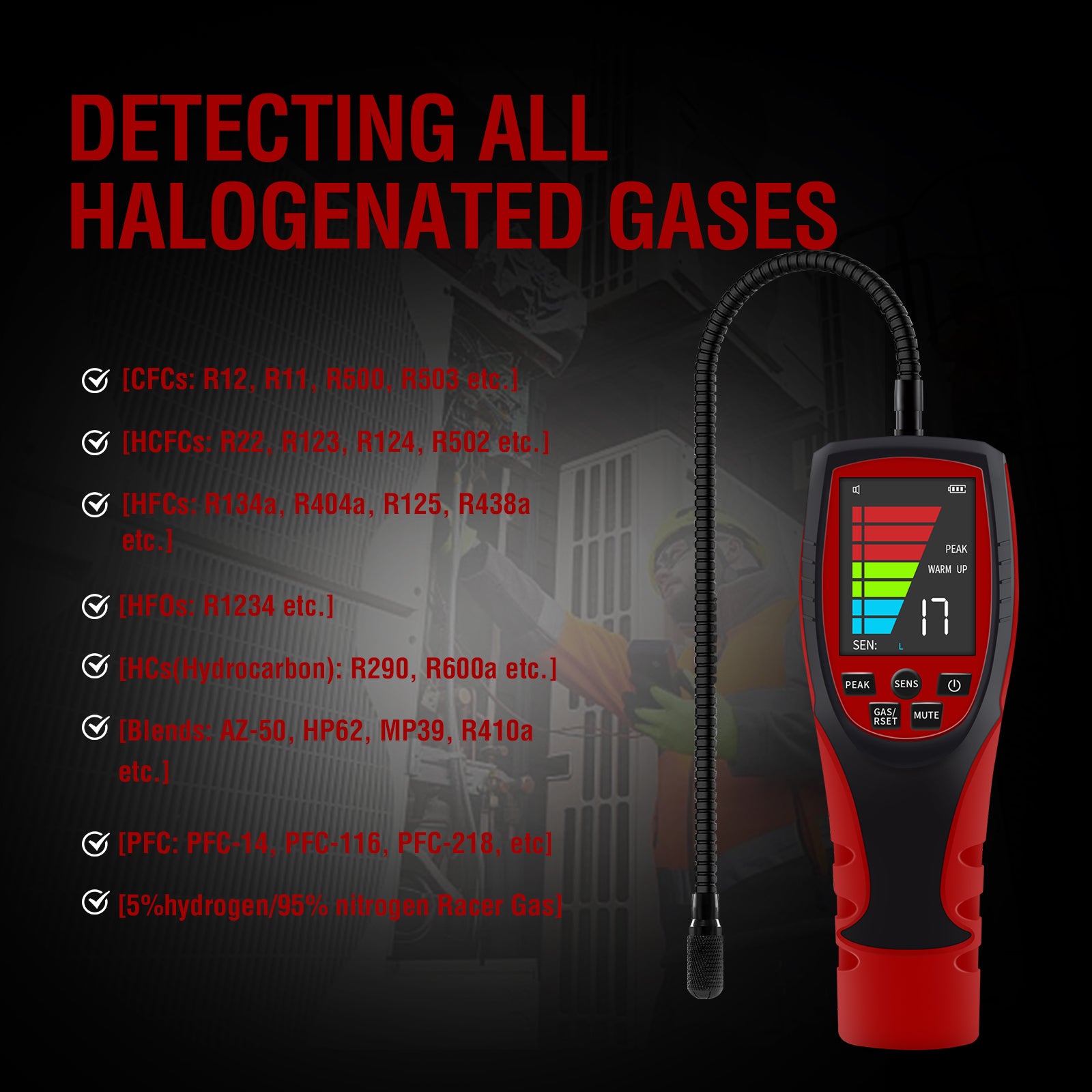 Refrigerant Leak Detector for Air Source Heat Pumps, ALD-200 PRO ASHP Freon Leak Detector for R410A, R407C, R32, R1234ze
