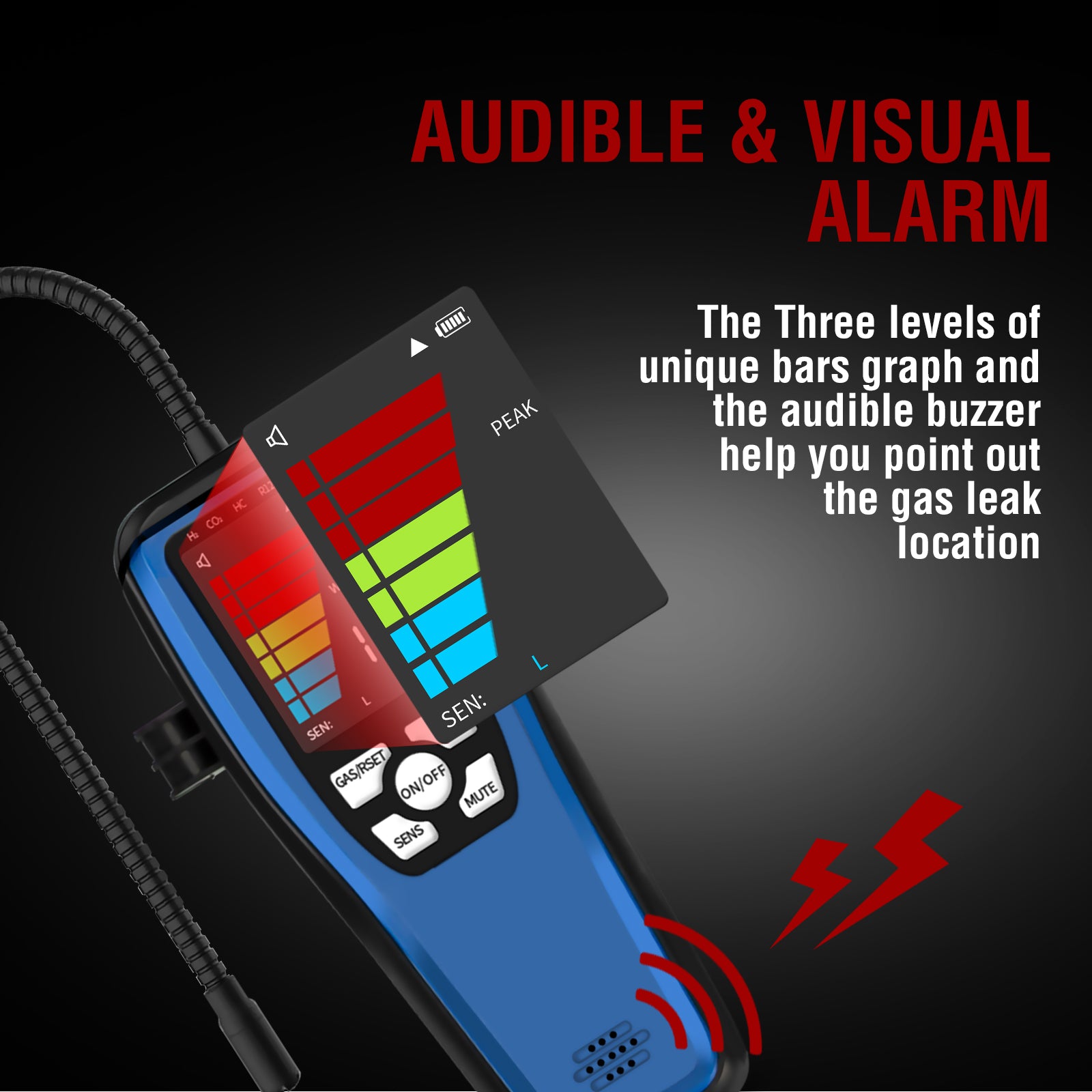 HVAC Refrigerant Leak Detector, ALD-200 Freon Leak Detector, Rechargeable Freon Sniffer Halogen Combustible Gas Leak Detector 16-Inch Sensor Probes with Loud Alarm,for R134A R410A R22 R600A R454B
