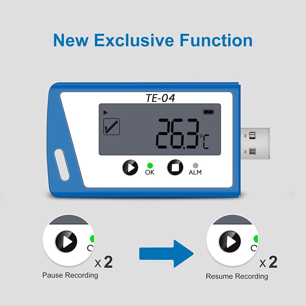 TE-04 PDF&CSV Temperature Logger, Plug and Play, Audible alarm, Large Display Pre-order