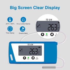TE-04 PDF&CSV Temperature Logger, Plug and Play, Audible alarm, Large Display Pre-order