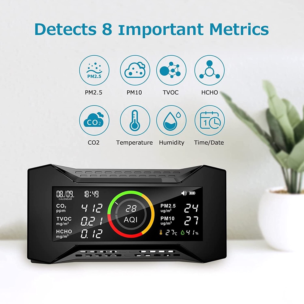 CAREFOR Air-Guardian CF-20 Air Quality Detector for CO2, PM2.5, PM10, TVOC, HCHO, AQI, Temp, Humidity