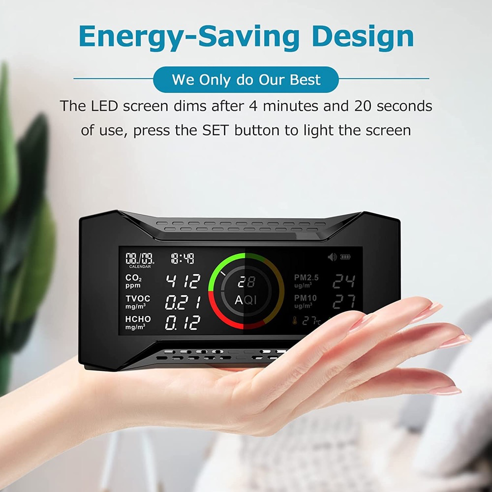CAREFOR Air-Guardian CF-20 Air Quality Detector for CO2, PM2.5, PM10, TVOC, HCHO, AQI, Temp, Humidity