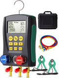 HVAC Gauges, Digital AC Gauge Set AMF-200 Digital Manifold Gauge with Hoses and 2 Wired Temperature Clamp Probes, Automotive Refrigeration HVAC System Gauge Set, HVAC Tools Kit R134a R22