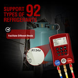 HVAC Gauges, Digital AC Gauge Set AMF-200 Digital Manifold Gauge with Hoses and 2 Wired Temperature Clamp Probes, Automotive Refrigeration HVAC System Gauge Set, HVAC Tools Kit R134a R22