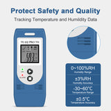 TE-02 PRO TH Temperature Humidity Data Logger, Multi-Use USB Temperature Recorder with 32000 Readings Vaccine Fridge Auto PDF & CSV Reports, LED Alert Indicator, Calibration Certified