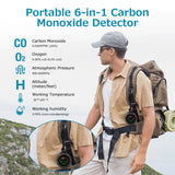 Carbon Monoxide Detector, CF-5R Portable CO Detector Oxygen Monitor, 6-in-1 Air Quality Meter Detects CO, O2, Atmosperic Pressure, Altitude, Temperature, Humidity