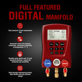 HVAC Gauges, Digital AC Gauge Set AMF-200 Digital Manifold Gauge with Hoses and 2 Wired Temperature Clamp Probes, Automotive Refrigeration HVAC System Gauge Set, HVAC Tools Kit R134a R22