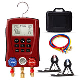 HVAC Gauges, Digital AC Gauge Set AMF-200 Digital Manifold Gauge with Hoses and 2 Wired Temperature Clamp Probes, Automotive Refrigeration HVAC System Gauge Set, HVAC Tools Kit R134a R22