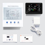 Smart Air Quality Monitor Indoor, Air Quality Meter Detects Pollen, CO, PM2.5, PM1.0, CO2, TVOC, Humidity, Temp, Wildfire App for Configuration&Data History and Alerts, Connected with 5GHz Wi-Fi