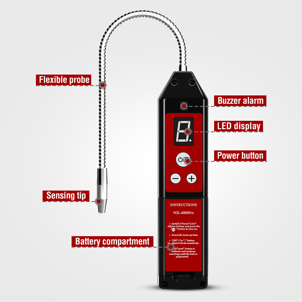 structure of the wjl-6000 pro light refrigerant leak detector