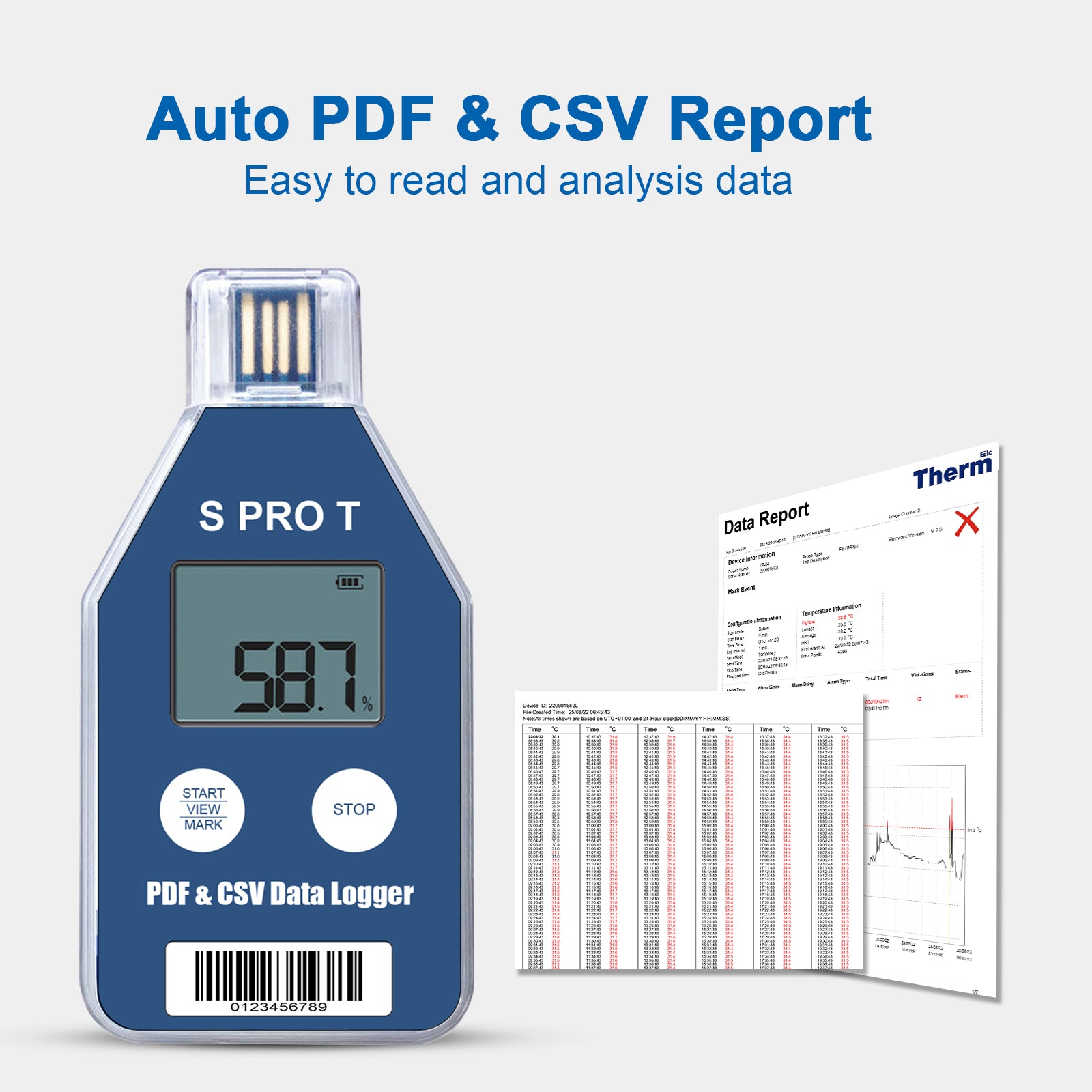 Spro-T 10PCS Single-use Temperature Recorder Data Logger PDF and CSV Report