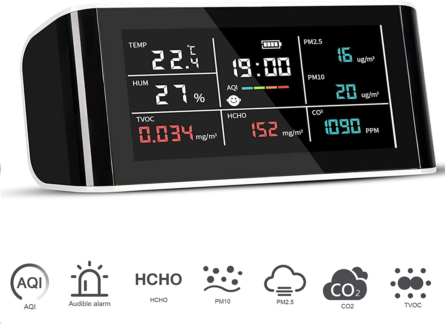 DM-69 Air Quality Monitor 8 In 1 for CO2, PM2.5, PM10, TVOC, HCHO, AQI, Temp and Humidity